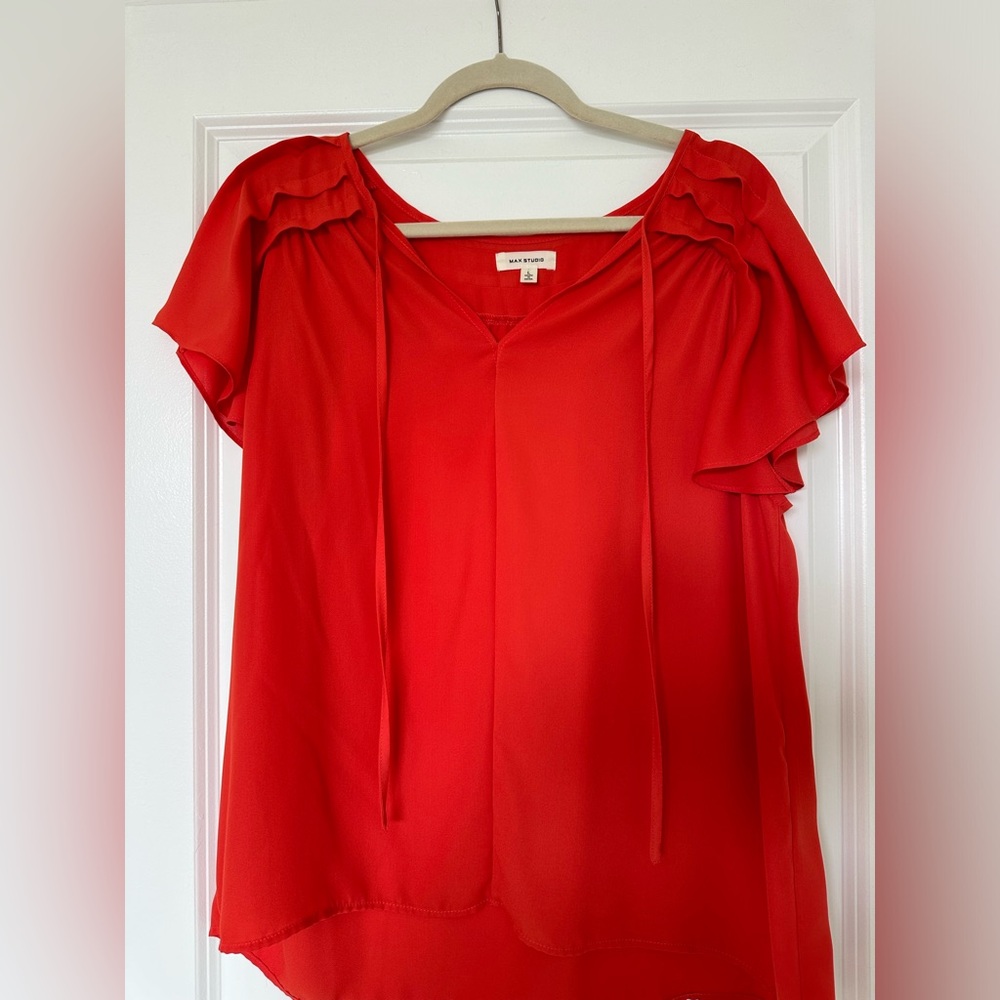 Red chiffon short sleeved blouse